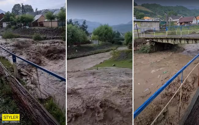 Вода все змітає на своєму шляху: моторошне відео повені із Закарпаття